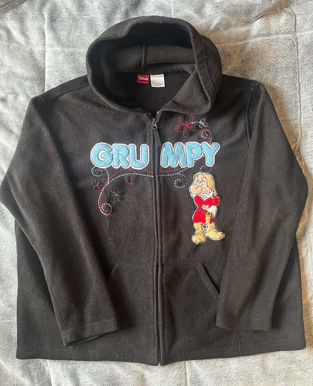 Disney Grumpy Fleece Full Zip Hoodie 1X Black Embroidered